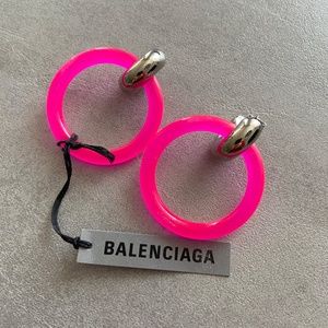 Balenciaga NEW Authentic Neon HOT Pink resin hoops with silver post backs